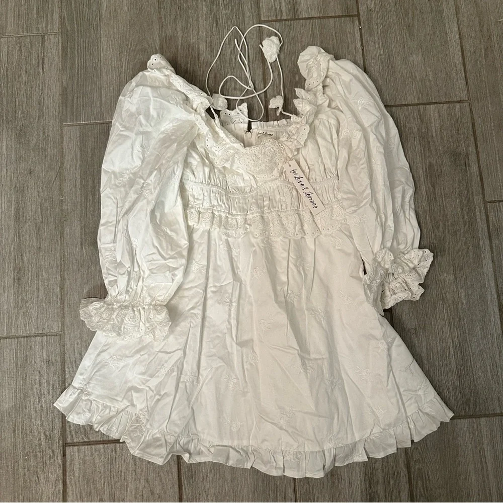 For Love and Lemons Tiana Poplin‎ Eyelet Mini Dress Large